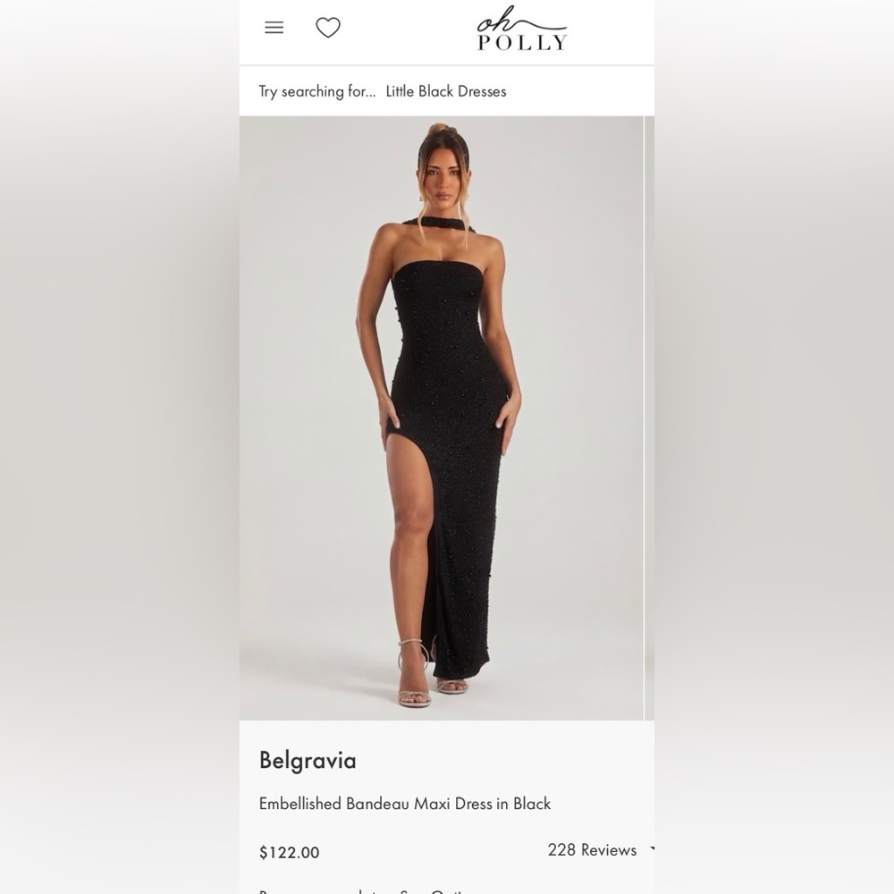 Oh Polly Strapless Black Beaded Gown with High Slit